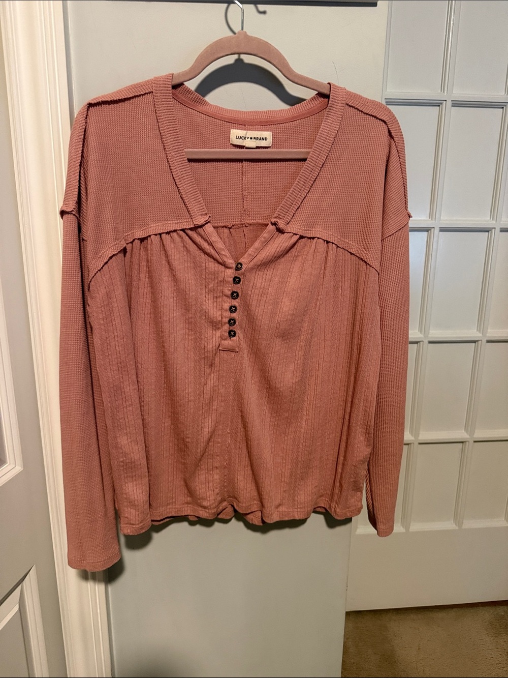 Lucky Brand Dusty Mauve Long Sleeve Henley Top